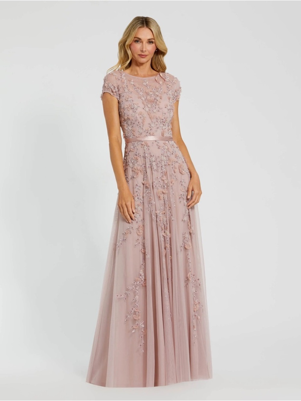 Mac Duggal 14521 Pink Floral Embellished Cap Sleeve Gown Size 12 Nwt